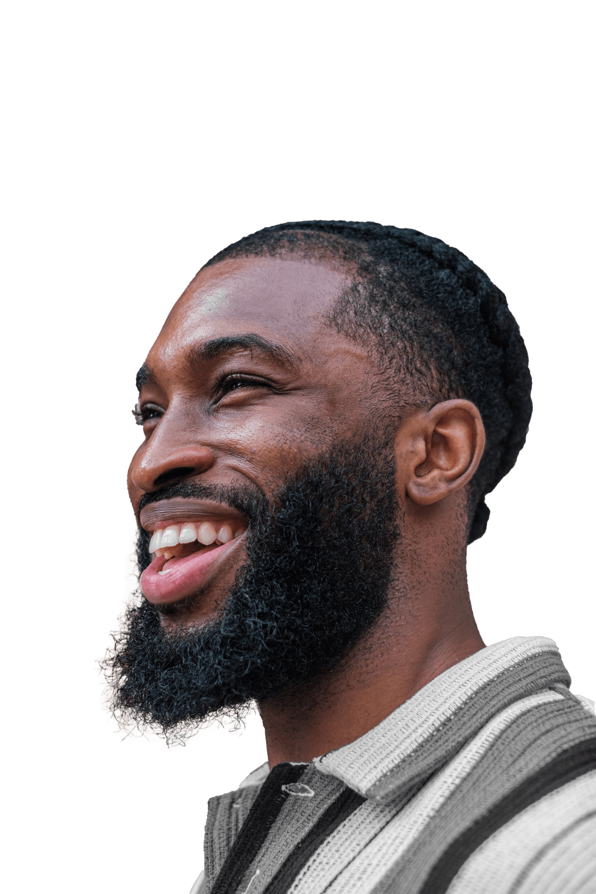 Portrait of a cheerful man with a full beard, smiling broadly
